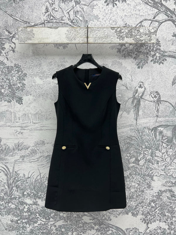 LV 25 Sleeveless Slim Fit Dress Black Poliester