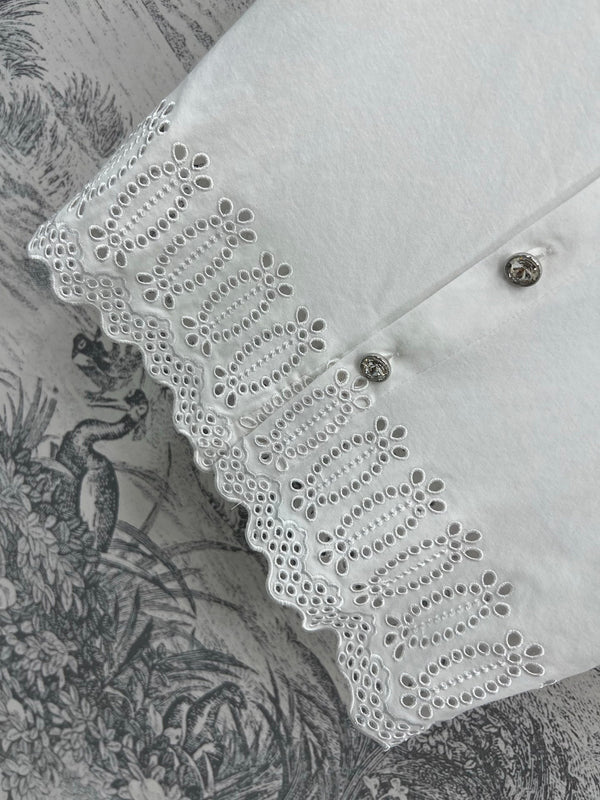 LV 25 Hollow Embroidery Design On The Hem T-Shirt White Cotton