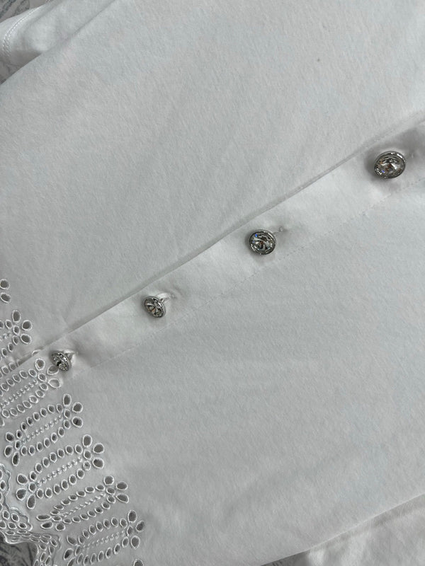 LV 25 Hollow Embroidery Design On The Hem T-Shirt White Cotton