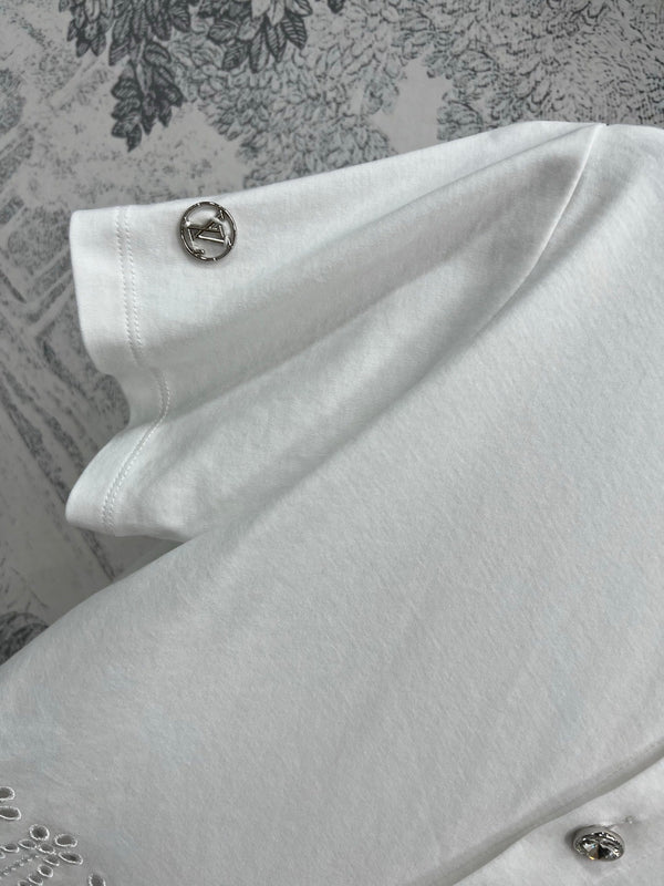 LV 25 Hollow Embroidery Design On The Hem T-Shirt White Cotton