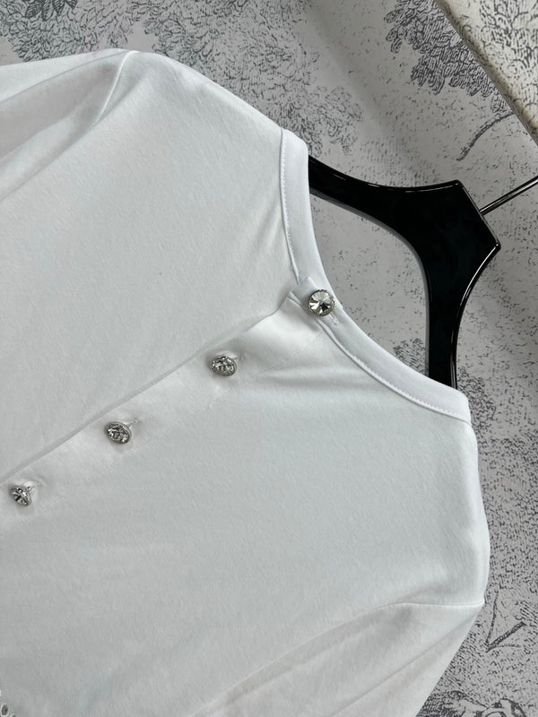 LV 25 Hollow Embroidery Design On The Hem T-Shirt White Cotton