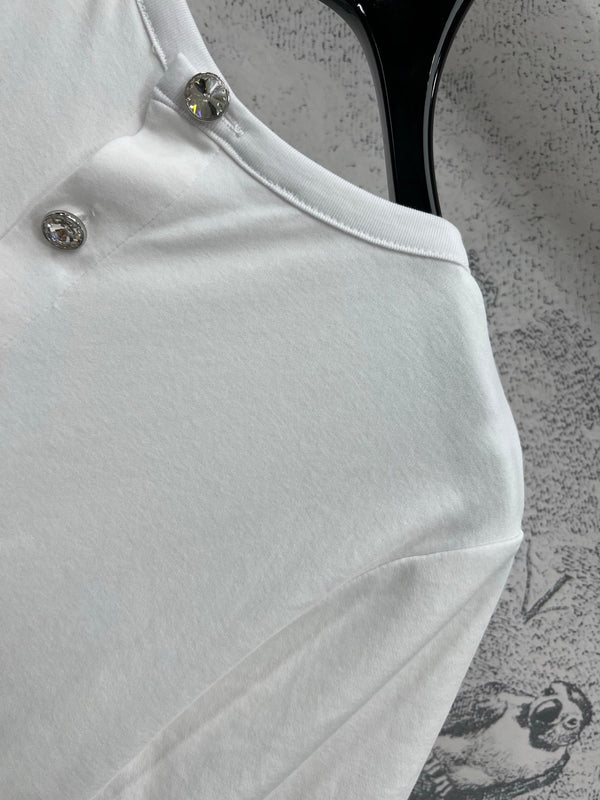 LV 25 Hollow Embroidery Design On The Hem T-Shirt White Cotton