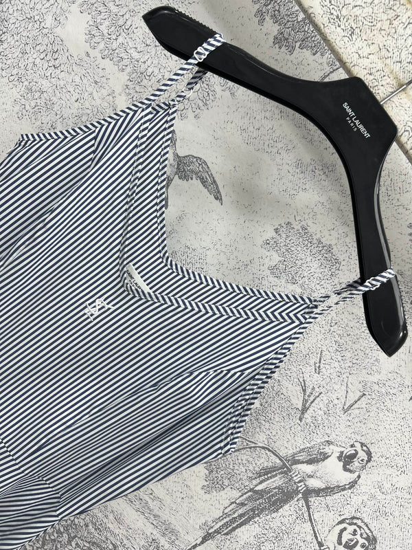 YSL 25 Suspender Striped Dress Blue mix White Cotton