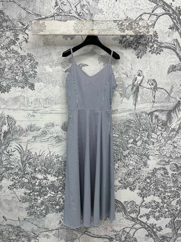 YSL 25 Suspender Striped Dress Blue mix White Cotton