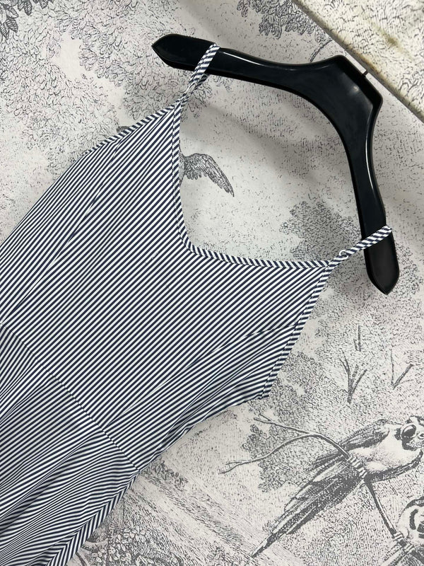 YSL 25 Suspender Striped Dress Blue mix White Cotton