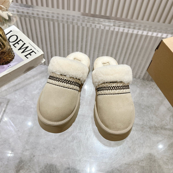 UGG Disquette Atherson Slipper Muted Taupe White Wool Suede 512920