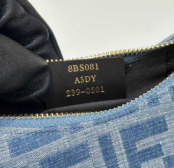 FENDIGRAPHY MINI 20 BAG IN AEGEAN BLUE DENIM FABRIC WITH GOLD HARDWARE