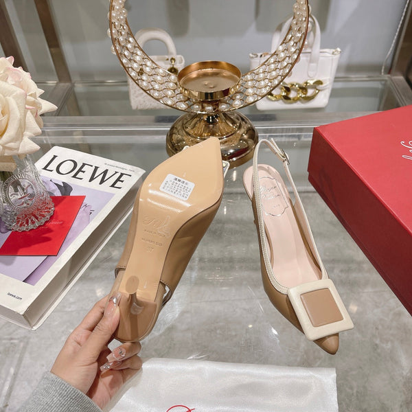 Belle Viv Metal Buckle Slingback Pumps 85 Camel Patent Leather