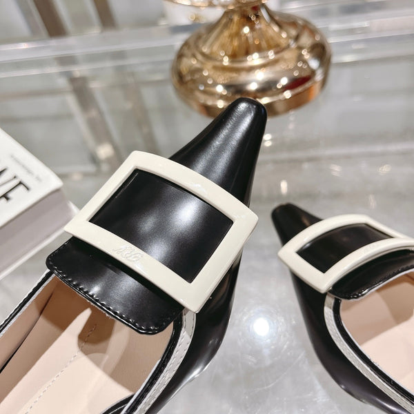 Belle Viv Metal Buckle Slingback Pumps 65 Black White Patent Leather