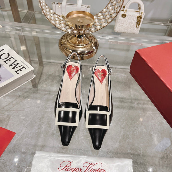 Belle Viv Metal Buckle Slingback Pumps 65 Black White Patent Leather