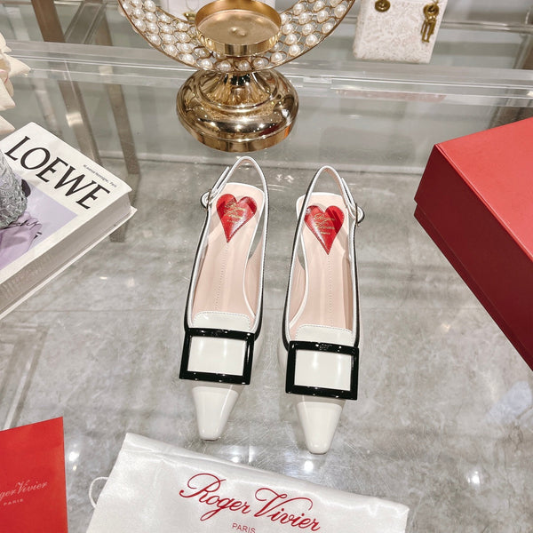 Belle Viv Metal Buckle Slingback Pumps 65 White Black Patent Leather