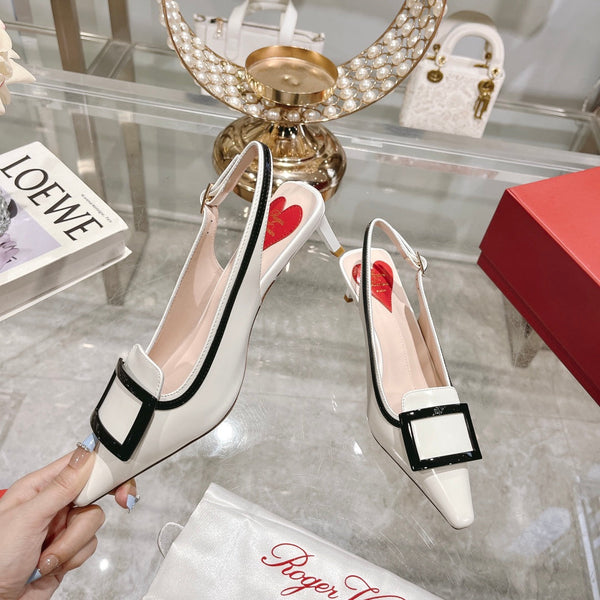 Belle Viv Metal Buckle Slingback Pumps 65 White Black Patent Leather