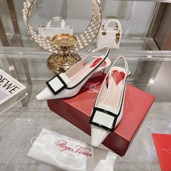 Belle Viv Metal Buckle Slingback Pumps 65 White Black Patent Leather