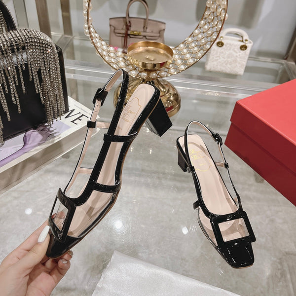 Belle Viv Metal Buckle Slingback Pumps 45 Transparent Black Patent Leather