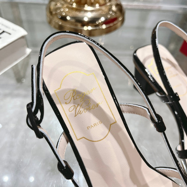 Belle Viv Metal Buckle Slingback Pumps 45 Transparent Black Patent Leather