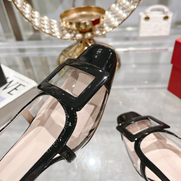 Belle Viv Metal Buckle Slingback Pumps 45 Transparent Black Patent Leather