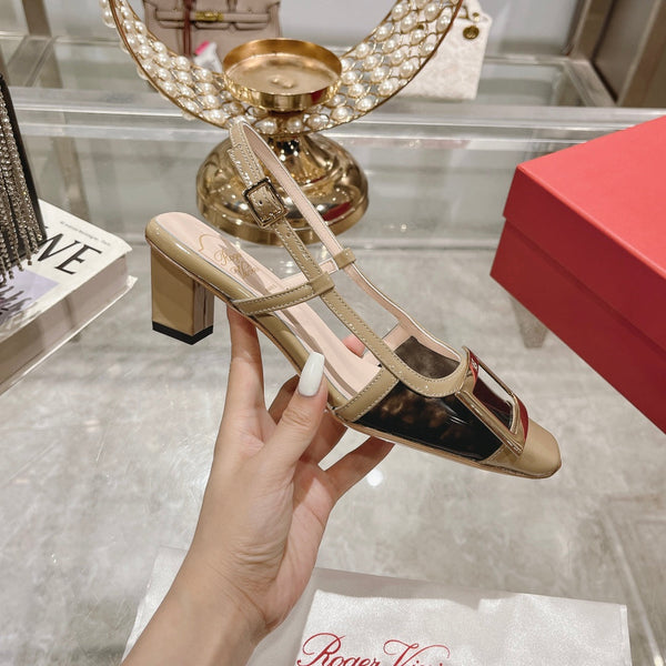 Belle Viv Metal Buckle Slingback Pumps 45 Camel Patent Leather