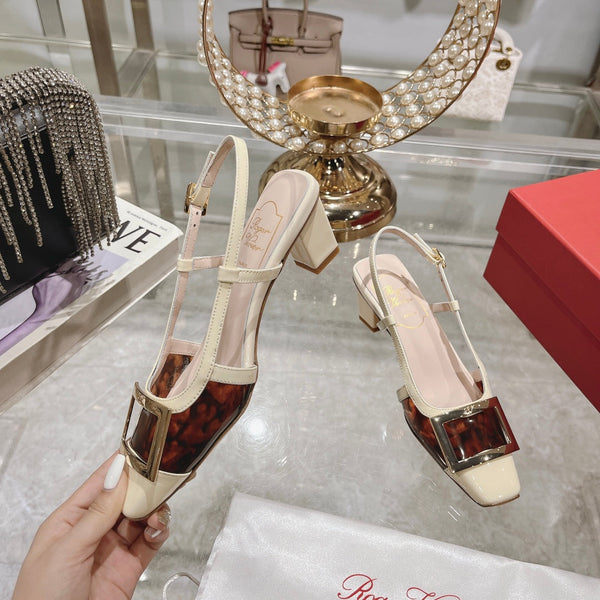 Belle Viv Metal Buckle Slingback Pumps 45 White Patent Leather