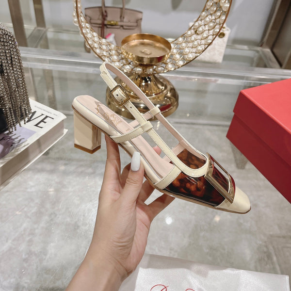 Belle Viv Metal Buckle Slingback Pumps 45 White Patent Leather