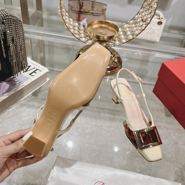 Belle Viv Metal Buckle Slingback Pumps 45 White Patent Leather