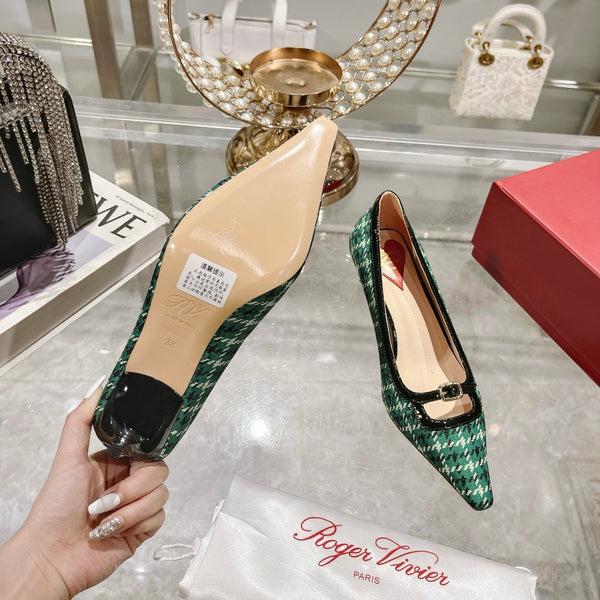 Viv Canard Pumps 55 Black Green Fabric