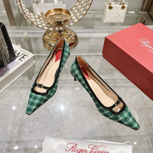 Viv Canard Pumps 55 Black Green Fabric