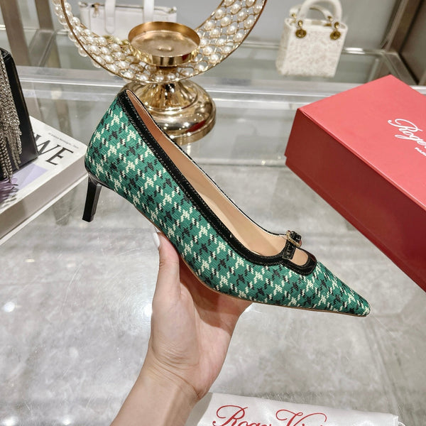 Viv Canard Pumps 55 Black Green Fabric