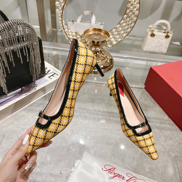 Viv Canard Pumps 55 Black Yellow Fabric