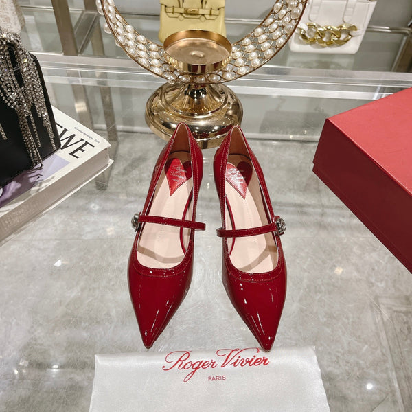 Mary Jane Virgule Pumps 55 Red Patent Leather