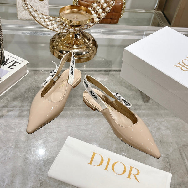JAdior Slingback Flat Beige Patent Calfskin