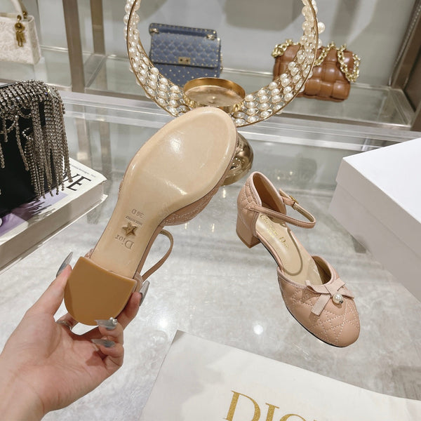 CD Ballet Pump Beige Quilted Cowhide