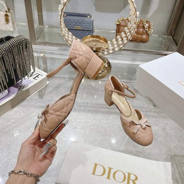 CD Ballet Pump Beige Quilted Cowhide