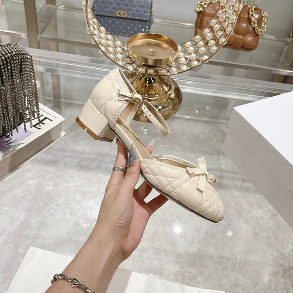 CD Ballet Pump White Quilted Cowhide