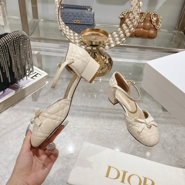 CD Ballet Pump White Quilted Cowhide