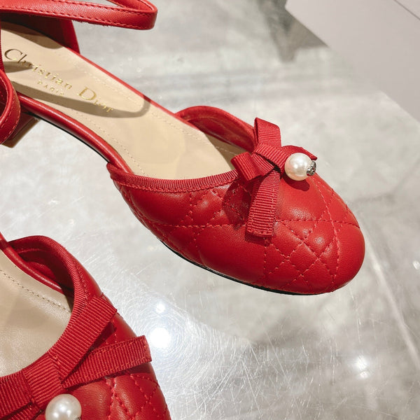 CD Ballet Pump Red Quilted Cowhide