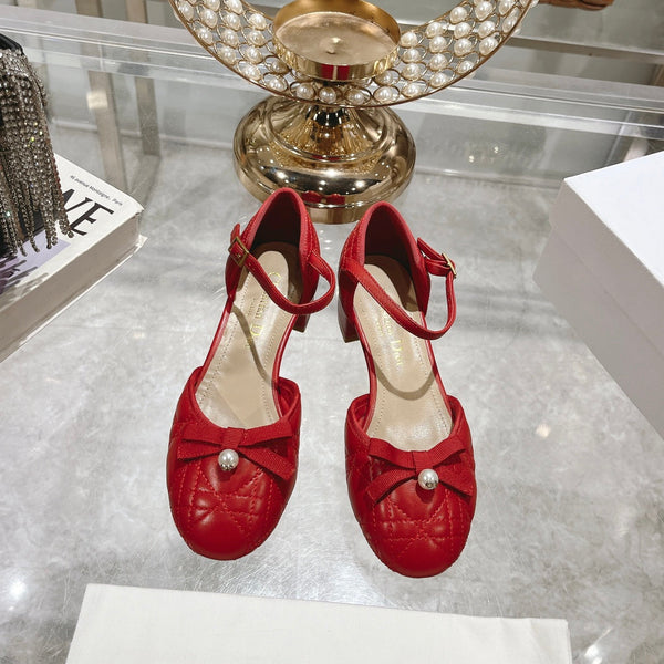 CD Ballet Pump Red Quilted Cowhide