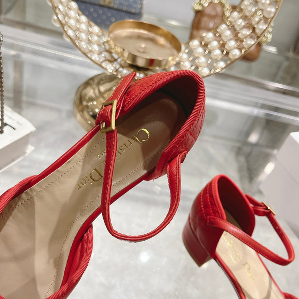 CD Ballet Pump Red Quilted Cowhide