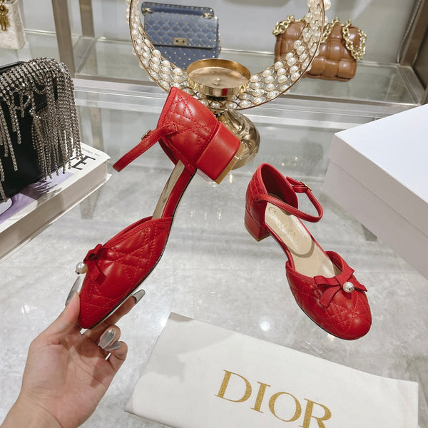 CD Ballet Pump Red Quilted Cowhide