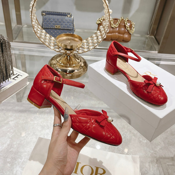 CD Ballet Pump Red Quilted Cowhide