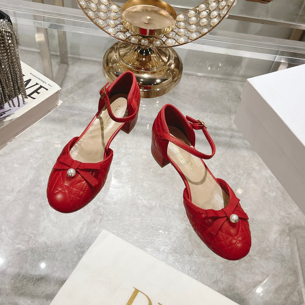 CD Ballet Pump Red Quilted Cowhide