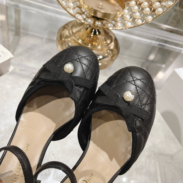 Ballerina CD in pelle di vacchetta trapuntata nera