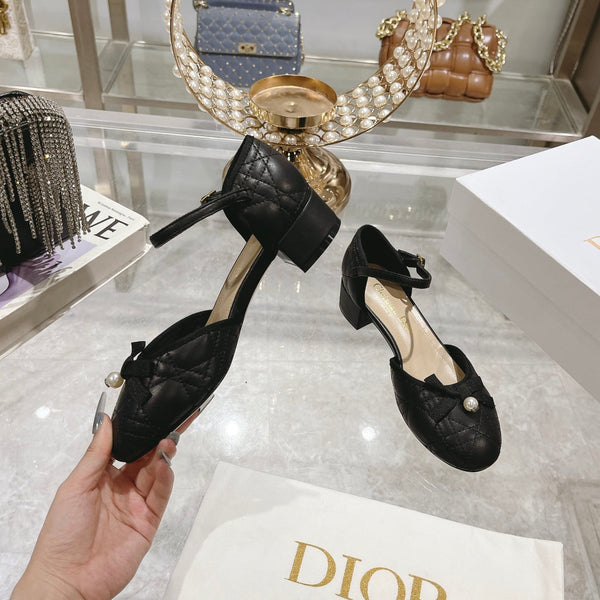 Ballerina CD in pelle di vacchetta trapuntata nera