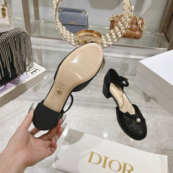 Ballerina CD in pelle di vacchetta trapuntata nera