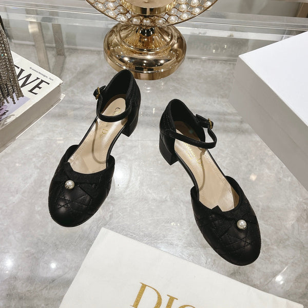 Ballerina CD in pelle di vacchetta trapuntata nera