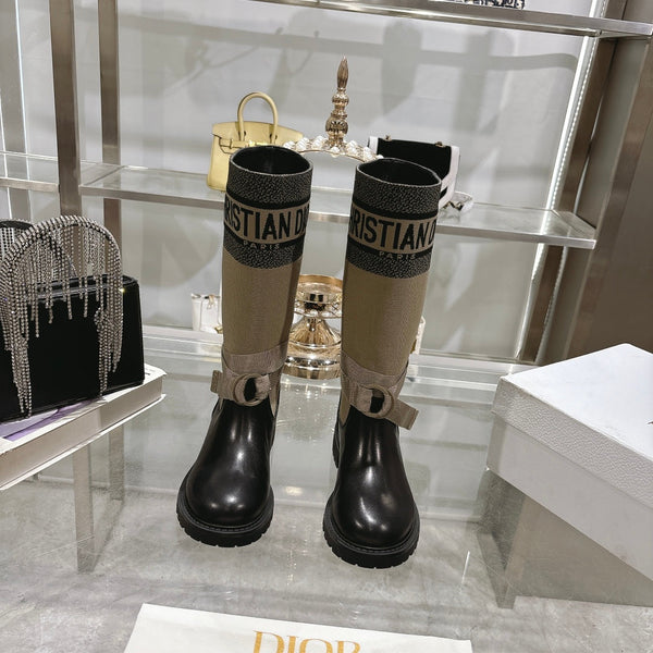 CD D-Major Boot Taupe Mix Black Calfskin And Denim Fabric