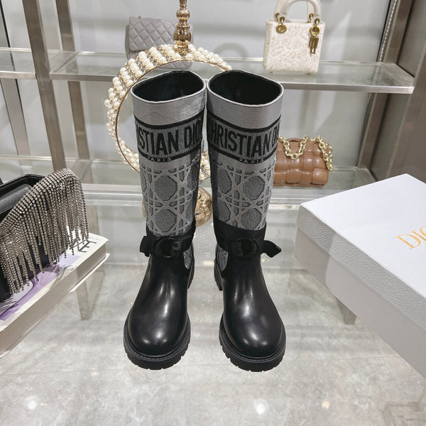 CD D-Major Boot Grey Mix Black Calfskin And Denim Fabric