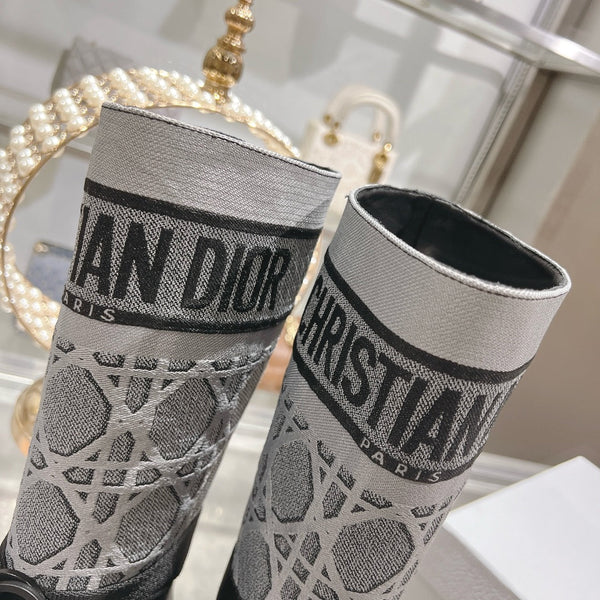 CD D-Major Boot Grey Mix Black Calfskin And Denim Fabric