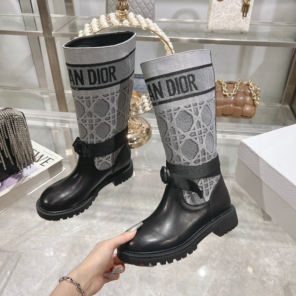 CD D-Major Boot Grey Mix Black Calfskin And Denim Fabric