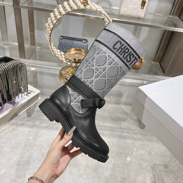 CD D-Major Boot Grey Mix Black Calfskin And Denim Fabric