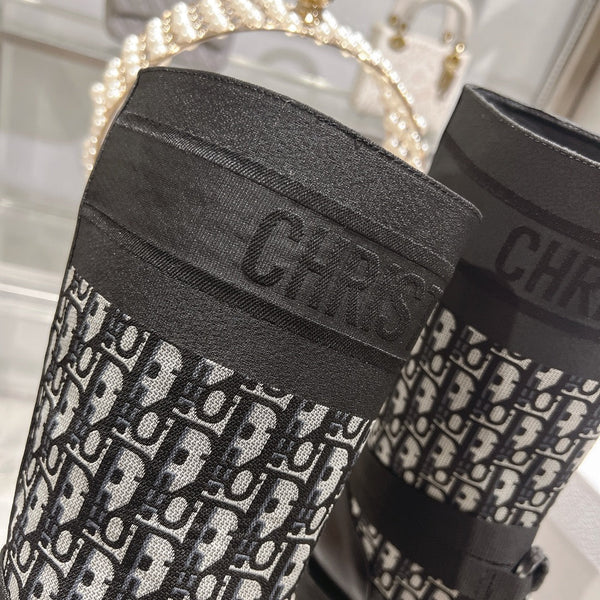 CD D-Major Boot Black Mix White Calfskin And Oblique Jacquard Fabric